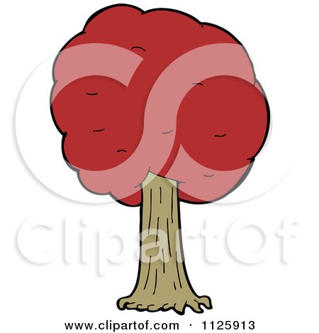Cartoon Of A Tree With Red Autumn Foliage 13 - Royalty Free Vector Clipart by lineartestpilot