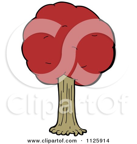 Cartoon Of A Tree With Red Autumn Foliage 14 - Royalty Free Vector Clipart by lineartestpilot