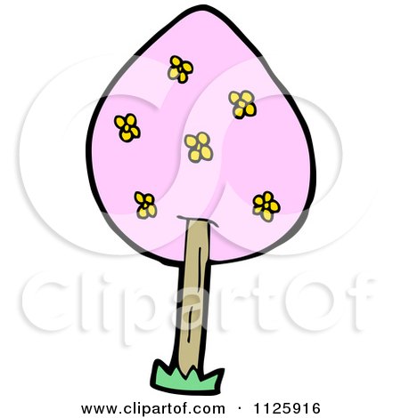Cartoon Of A Flowering Tree With Pink Foliage 1 - Royalty Free Vector Clipart by lineartestpilot