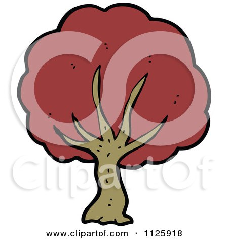 Cartoon Of A Tree With Red Autumn Foliage 27 - Royalty Free Vector Clipart by lineartestpilot