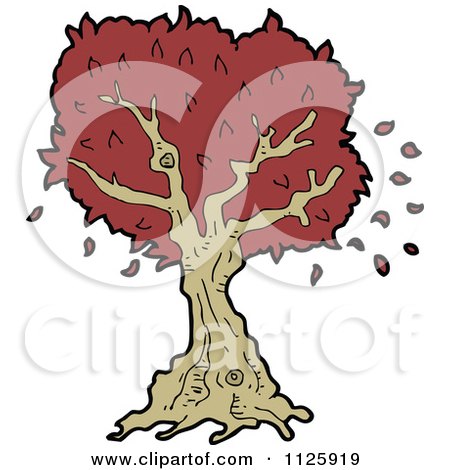 Cartoon Of A Tree With Red Autumn Foliage 28 - Royalty Free Vector Clipart by lineartestpilot