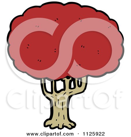 Cartoon Of A Tree With Red Autumn Foliage 9 - Royalty Free Vector Clipart by lineartestpilot