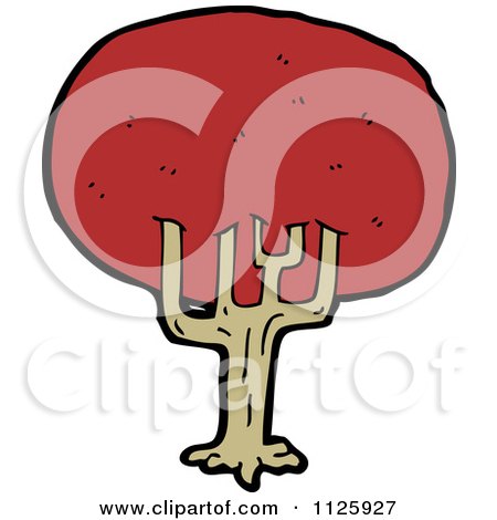 Cartoon Of A Tree With Red Autumn Foliage 8 - Royalty Free Vector Clipart by lineartestpilot
