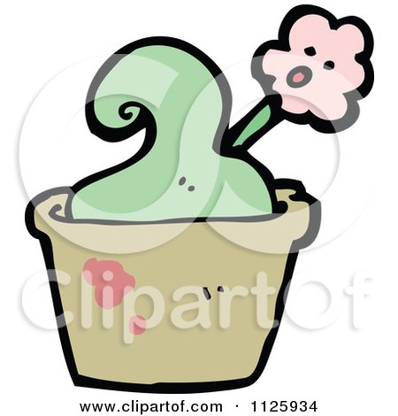 Cartoon Of A Pink Flower Falling Over In A Pot - Royalty Free Vector Clipart by lineartestpilot