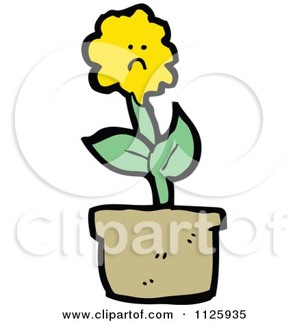 Cartoon Of A Potted Sunflower 6 - Royalty Free Vector Clipart by lineartestpilot