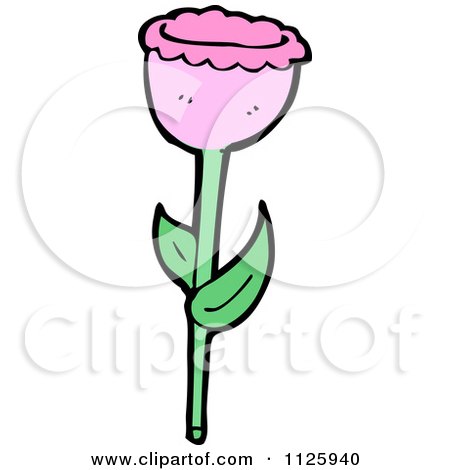Cartoon Of A Pink Flower 3 - Royalty Free Vector Clipart by lineartestpilot
