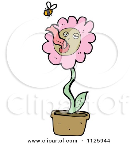 Cartoon Of A Pink Potted Flower Character 2 - Royalty Free Vector Clipart by lineartestpilot