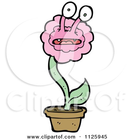 Cartoon Of A Pink Potted Flower Character 3 - Royalty Free Vector Clipart by lineartestpilot
