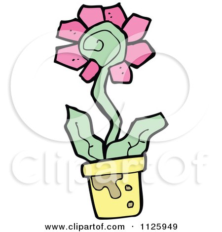 Cartoon Of A Pink Potted Flower 2 - Royalty Free Vector Clipart by lineartestpilot