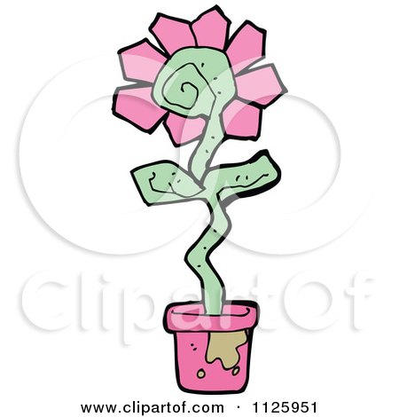 Cartoon Of A Pink Potted Flower 1 - Royalty Free Vector Clipart by lineartestpilot