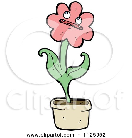 Cartoon Of A Pink Potted Flower Character 1 - Royalty Free Vector Clipart by lineartestpilot