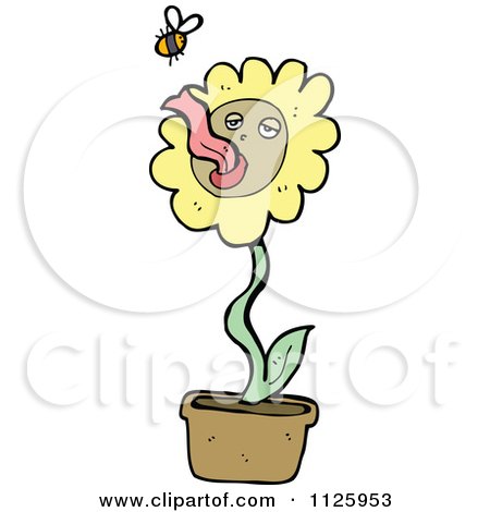 Cartoon Of A Potted Sunflower 3 - Royalty Free Vector Clipart by lineartestpilot