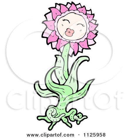 Cartoon Of A Pink Flower Character 9 - Royalty Free Vector Clipart by lineartestpilot