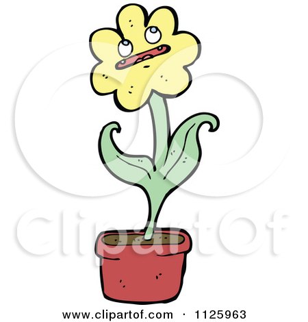 Cartoon Of A Potted Sunflower 2 - Royalty Free Vector Clipart by lineartestpilot