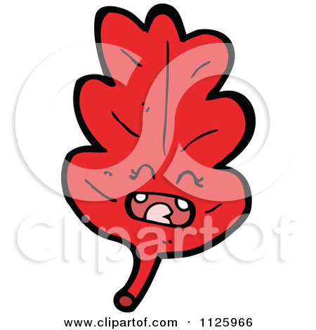 Cartoon Of A Red Oak Leaf Character 1 - Royalty Free Vector Clipart by lineartestpilot