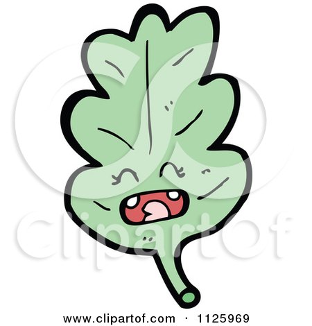 Cartoon Of A Green Oak Leaf Character 3 - Royalty Free Vector Clipart by lineartestpilot