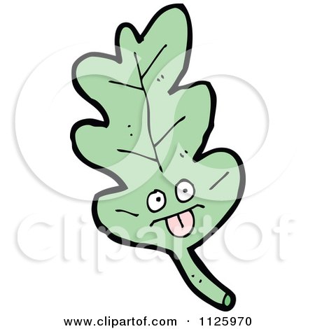 Cartoon Of A Green Oak Leaf Character 1 - Royalty Free Vector Clipart by lineartestpilot