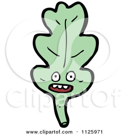 Cartoon Of A Green Oak Leaf Character 2 - Royalty Free Vector Clipart by lineartestpilot