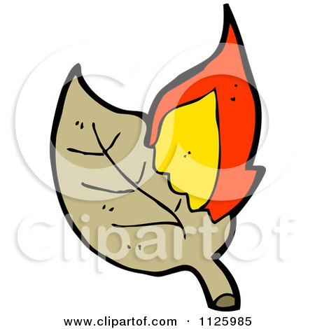 Cartoon Of A Burning Brown Leaf 1 - Royalty Free Vector Clipart by lineartestpilot