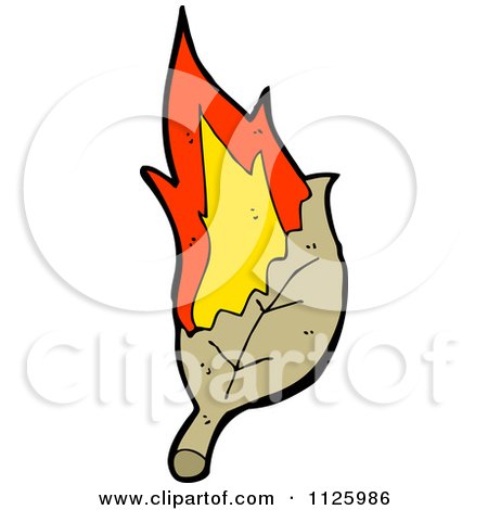 Cartoon Of A Burning Brown Leaf 2 - Royalty Free Vector Clipart by lineartestpilot