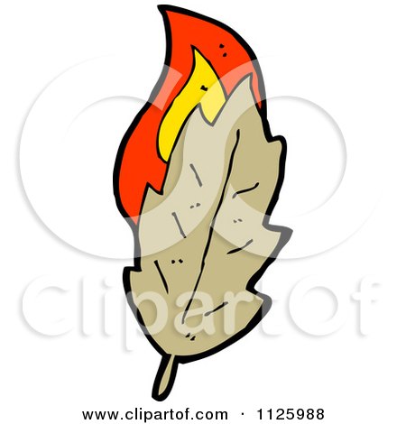 Cartoon Of A Burning Brown Leaf 4 - Royalty Free Vector Clipart by lineartestpilot