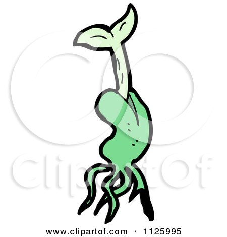 Cartoon Of A Sprouting Green Plant Seed 2 - Royalty Free Vector Clipart by lineartestpilot