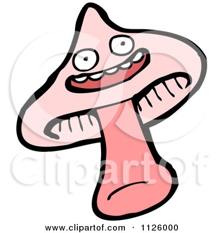 Cartoon Of A Happy Pink Mushroom - Royalty Free Vector Clipart by lineartestpilot