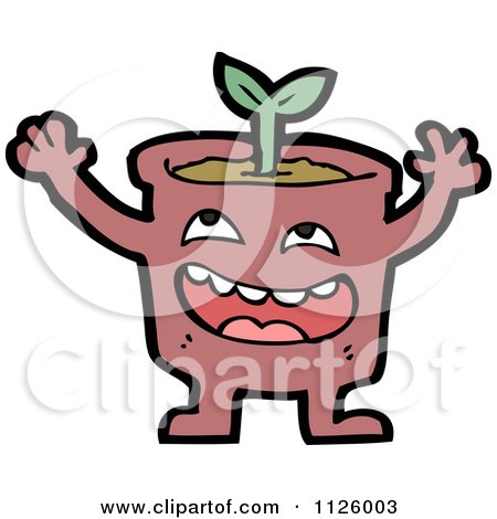 Cartoon Of A Happy Pot With A Seedling Plant 2 - Royalty Free Vector Clipart by lineartestpilot