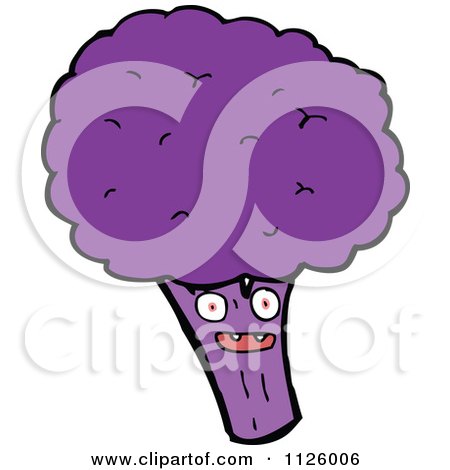 Cartoon Of A Purple Broccoli Character - Royalty Free Vector Clipart by lineartestpilot