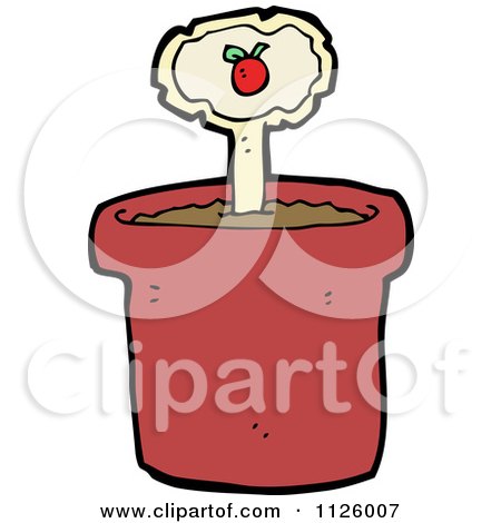Cartoon Of A Tomato Plant Marker In A Pot - Royalty Free Vector Clipart by lineartestpilot