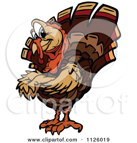 Cartoon Of A Turkey Bird Mascot With Folded Arms - Royalty Free Vector Clipart by Chromaco