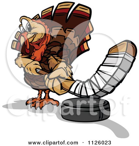 Cartoon Of A Turkey Bird Mascot Playing Hockey - Royalty Free Vector Clipart by Chromaco
