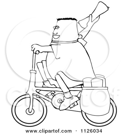 Cartoon Of An Outlined Paper Boy On A Bicycle - Royalty Free Vector Clipart by djart