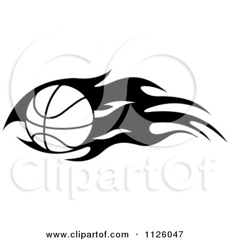 Clipart Of A Black And White Tribal Flaming Basketball 8 - Royalty Free Vector Illustration by Vector Tradition SM