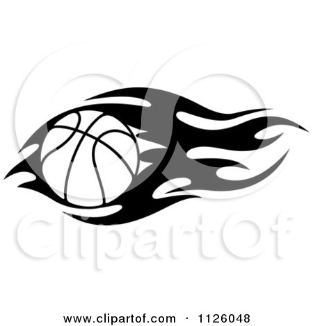 Clipart Of A Black And White Tribal Flaming Basketball 7 - Royalty Free Vector Illustration by Vector Tradition SM