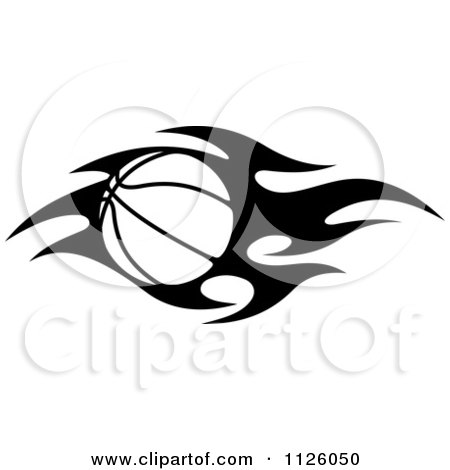 Clipart Of A Black And White Tribal Flaming Basketball 5 - Royalty Free Vector Illustration by Vector Tradition SM