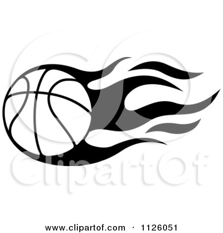 Clipart Of A Black And White Tribal Flaming Basketball 1 - Royalty Free Vector Illustration by Vector Tradition SM