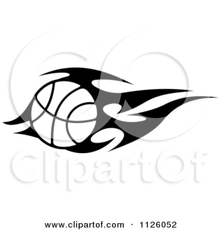 Clipart Of A Black And White Tribal Flaming Basketball 2 - Royalty Free Vector Illustration by Vector Tradition SM
