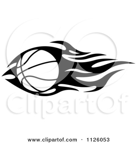 Clipart Of A Black And White Tribal Flaming Basketball 3 - Royalty Free Vector Illustration by Vector Tradition SM