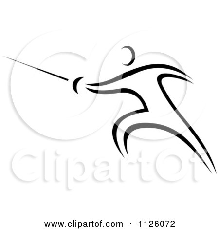 Clipart Of A Black And White Fencing Athlete - Royalty Free Vector Illustration by Vector Tradition SM
