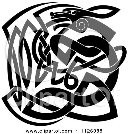 Clipart Of A Black And White Celtic Dog Knot 2 - Royalty Free Vector Illustration by Vector Tradition SM
