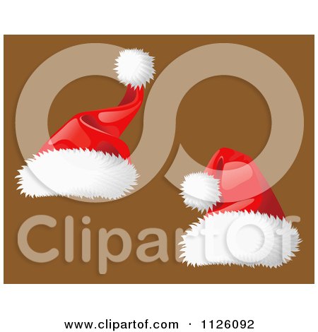 Clipart Of Two Christmas Santa Hats On Brown - Royalty Free Vector Illustration by Vector Tradition SM