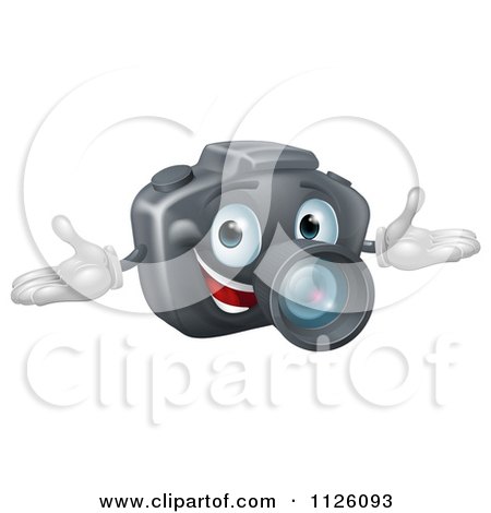 Cartoon Of A Happy DSLR Camera Mascot - Royalty Free Vector Clipart by AtStockIllustration