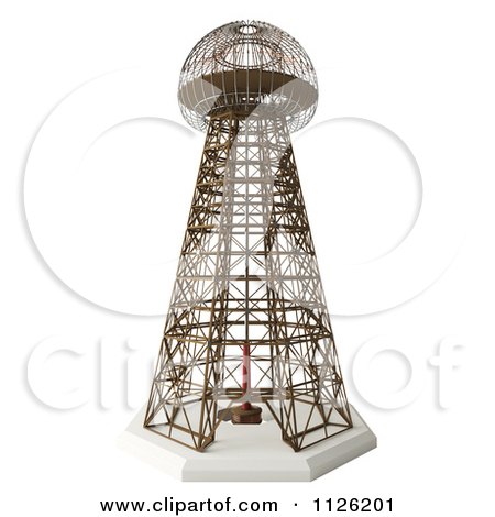 Clipart Of A 3d Magnifying Transmitter Tesla Tower - Royalty Free CGI Illustration by Leo Blanchette