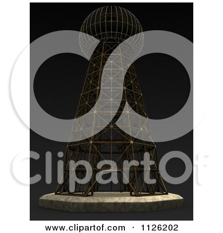 Clipart Of A 3d Tesla Transmitter Tower On Black - Royalty Free CGI Illustration by Leo Blanchette