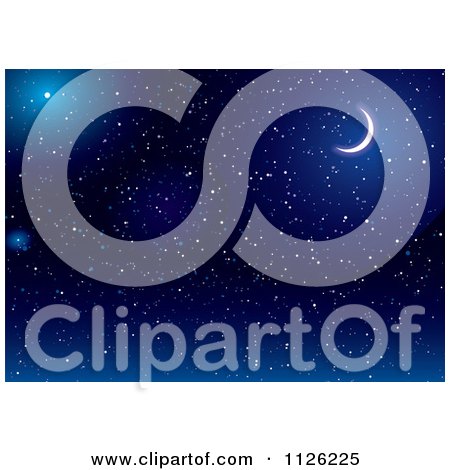 Clipart Of A Crescent Moon In A Dark Blue Starry Night Sky - Royalty Free Vector Illustration by michaeltravers