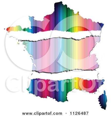 Clipart Of A Map Of France With Copyspace And Colorful Stripes - Royalty Free Vector Illustration by Andrei Marincas