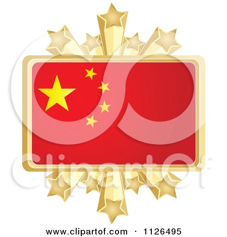 Clipart Of A Chinese Flag With A Golden Stars Frame - Royalty Free Vector Illustration by Andrei Marincas