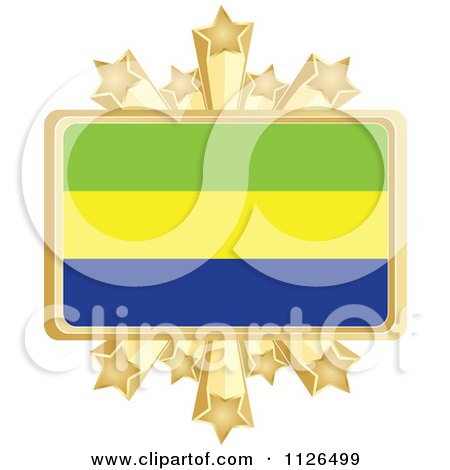 Clipart Of A Gabon Flag With A Golden Stars Frame - Royalty Free Vector Illustration by Andrei Marincas