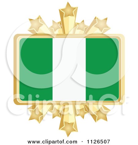 Clipart Of A Nigerian Flag With A Golden Stars Frame - Royalty Free Vector Illustration by Andrei Marincas